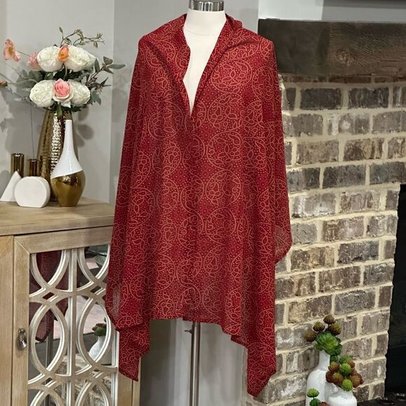 Indian Jaipuri Bohemian Long Scarf 🧣 in Red Color Combo - Picture 2 of 6